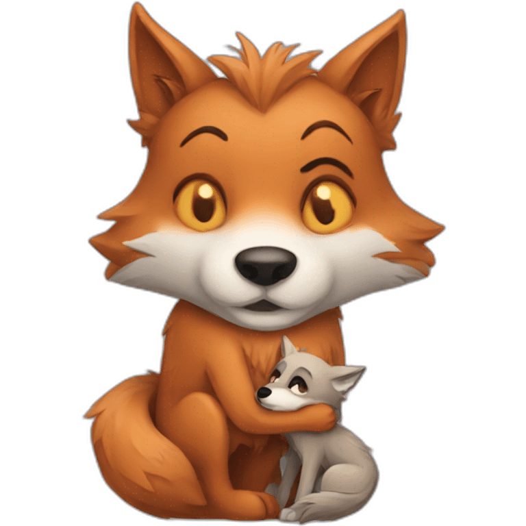 wolf hugging fox emoji