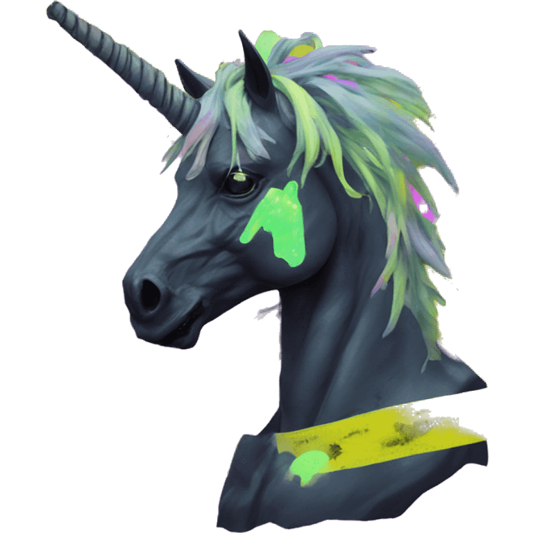 .Zombie_ Vaporwave black holographic oilslick zombie unicorn yellow caution tape and a vinyl emoji