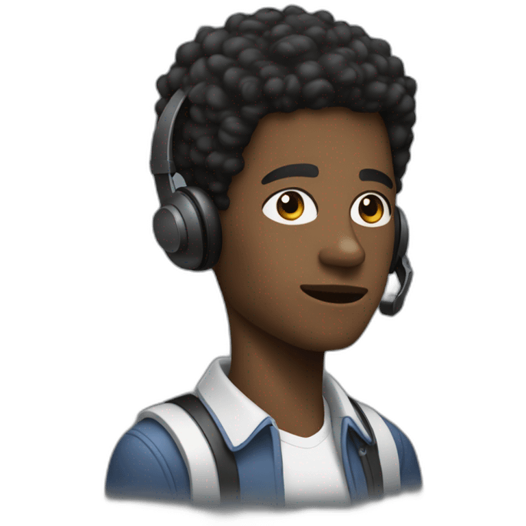 young black man with sideburns, a fade, and a short afro wearing a telephone headset emoji