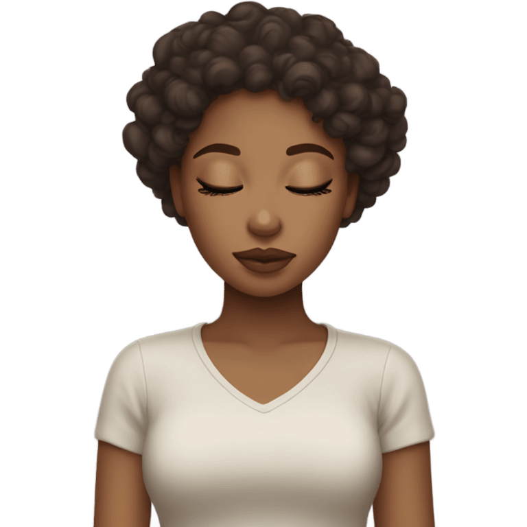 Neutral neutral shade girl with dark brown curly hair sleeping, juicy lips  emoji