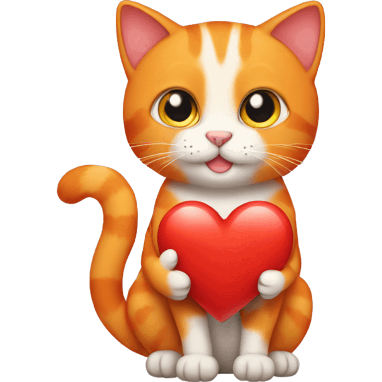 Orange cat holding heart emoji