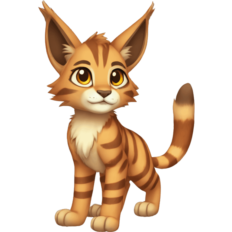 Anthro Beige-Orange-Brown Striped Fur-Sona-Fakemon Lynx-Caracal Full Body emoji