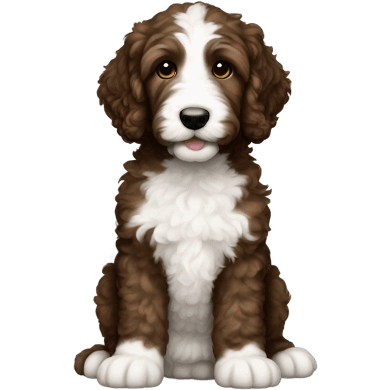 dark brown goldendoodle puppy white nose and chest  emoji