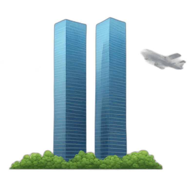 Two skyscrapers with a plane emoji