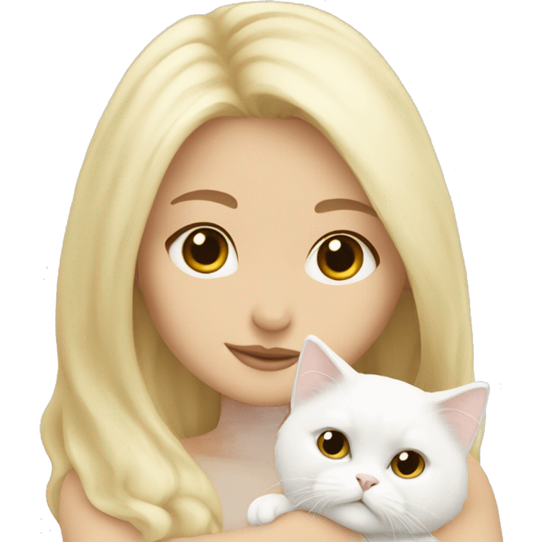 Blonde girl snuggling white Persian cat emoji