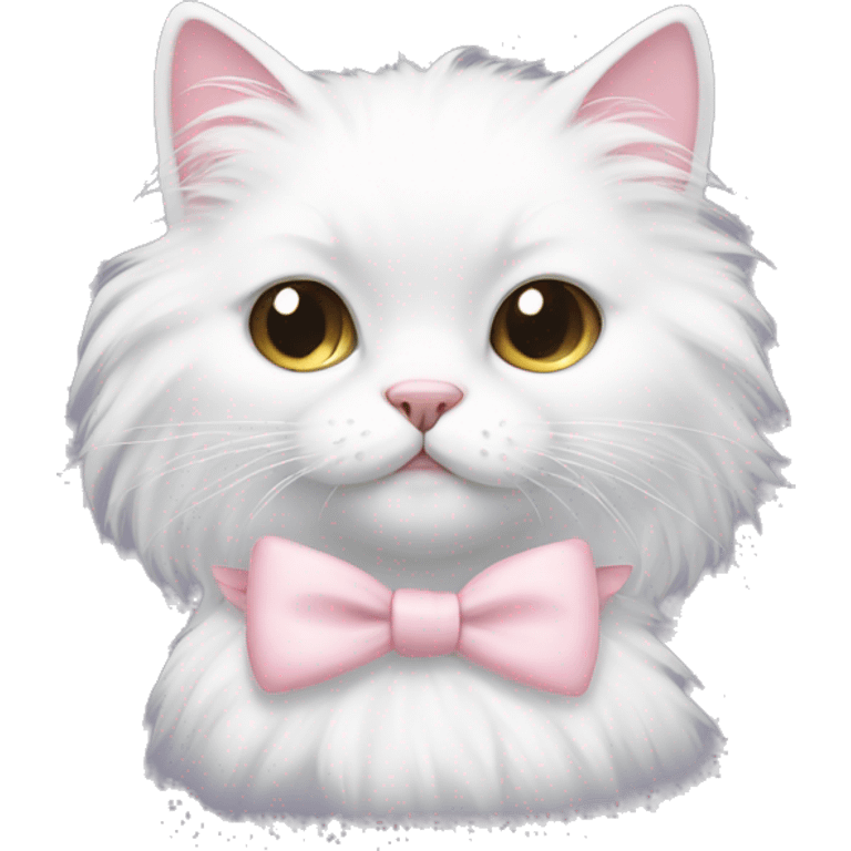 white fluffy cat with pale pink bow  emoji