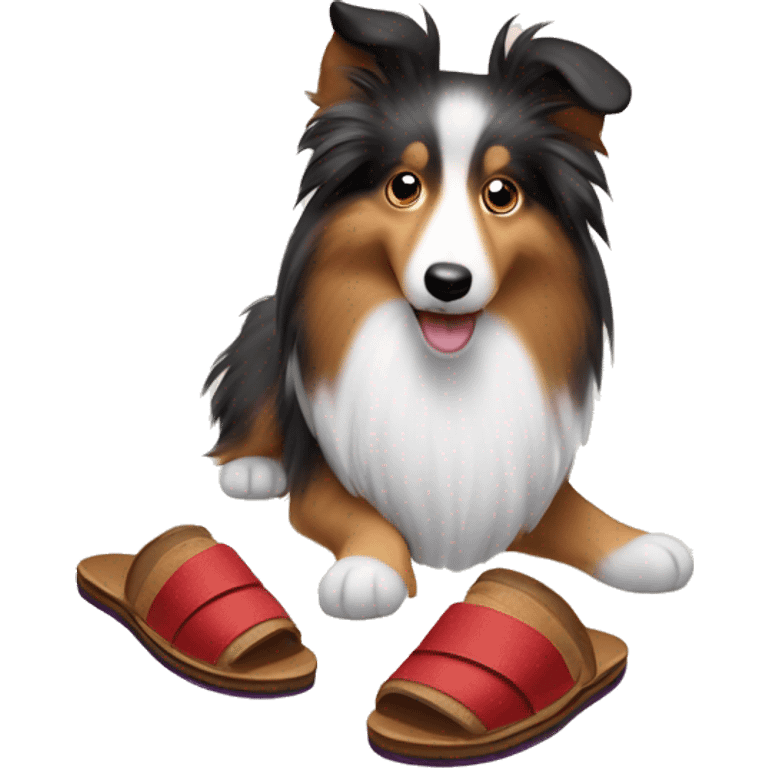 Shetland sheepdog stealing slippers emoji