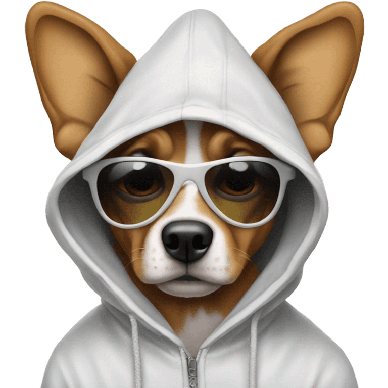 Dog wearing hoodie and sunglasses emoji