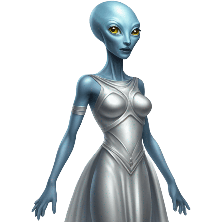 alien Pleiadian female in silver dress, full figure emoji