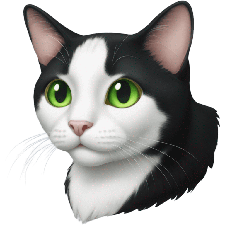 Tuxedo cat with bright green eyes emoji