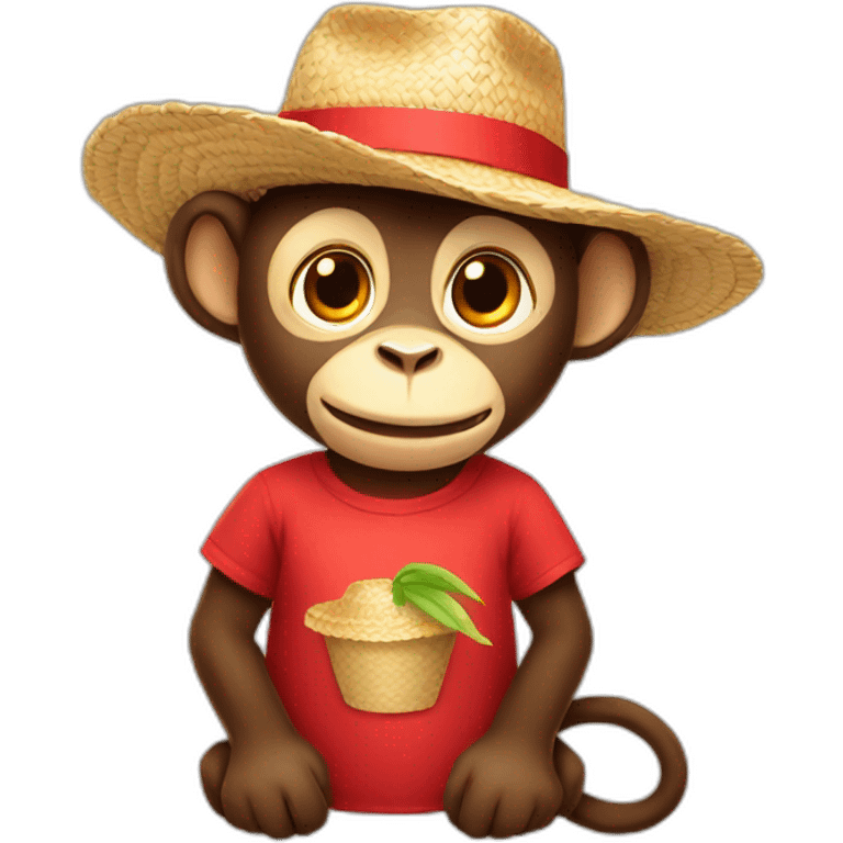 monkey with red t shirt and straw hat emoji