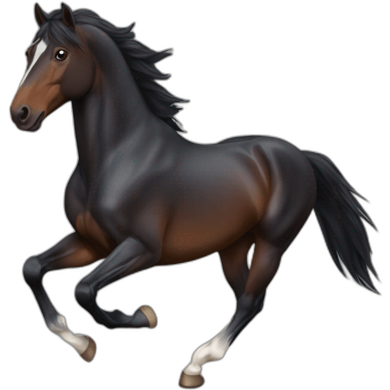 galloping dark bay horse with headmark emoji