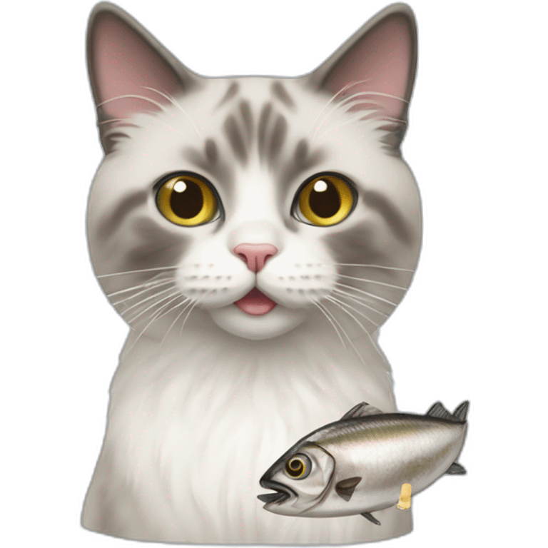 ragdoll cat eating a sardine emoji