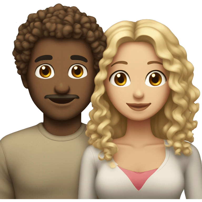 An heterosexual couple with blonde blue eyes man and a latina brunette girl with curly hair  emoji