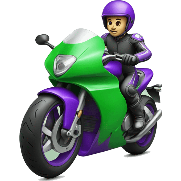 motorcycle-racer on green and purple motorcycle  emoji