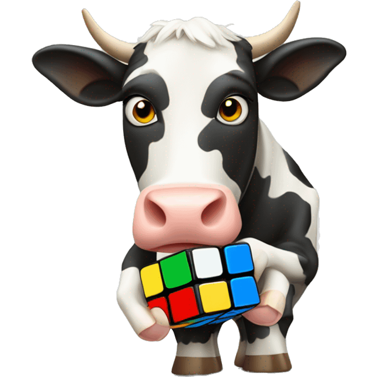 A cow playing rubik’s cube emoji