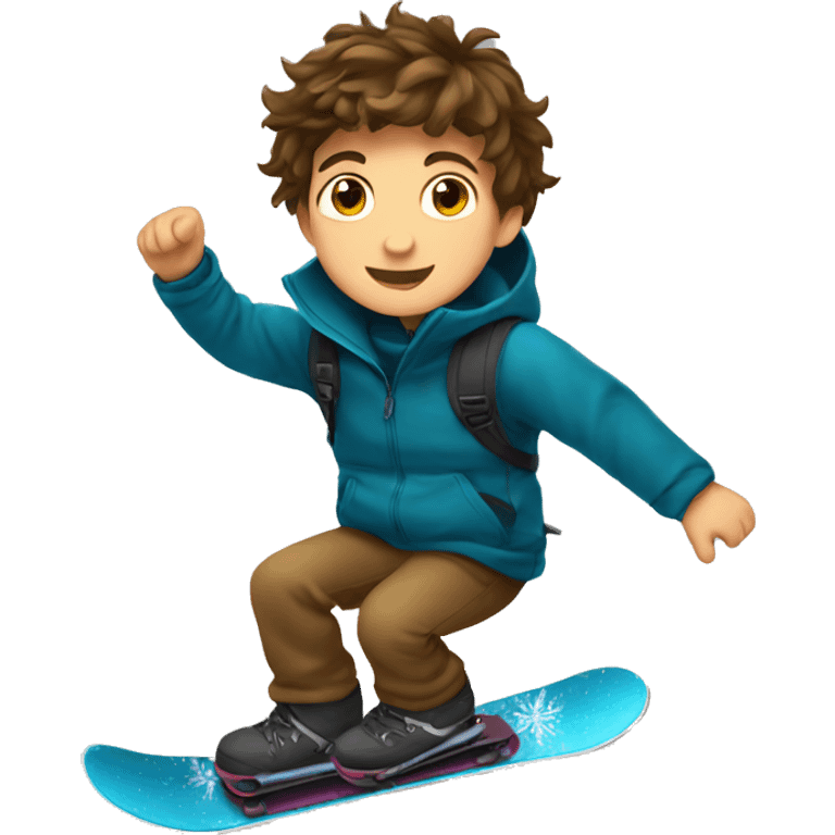 boy with brown hair riding a snowboard  emoji