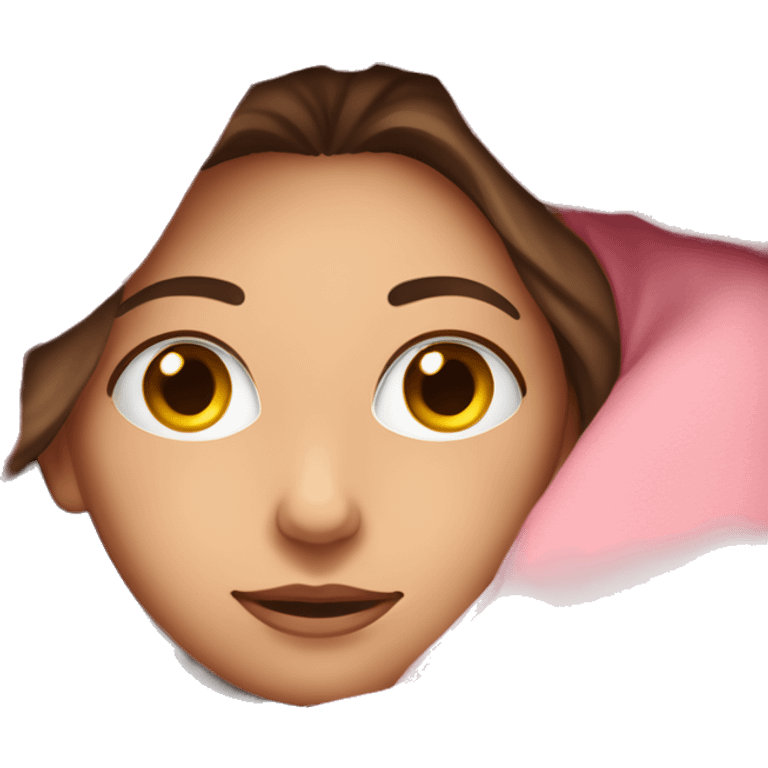 Brunette caucasian woman cuddled in a big pink blanket emoji