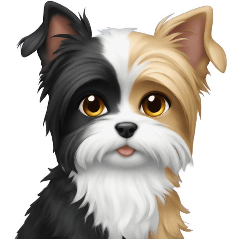 Yorkie hugging a black and white cat  emoji