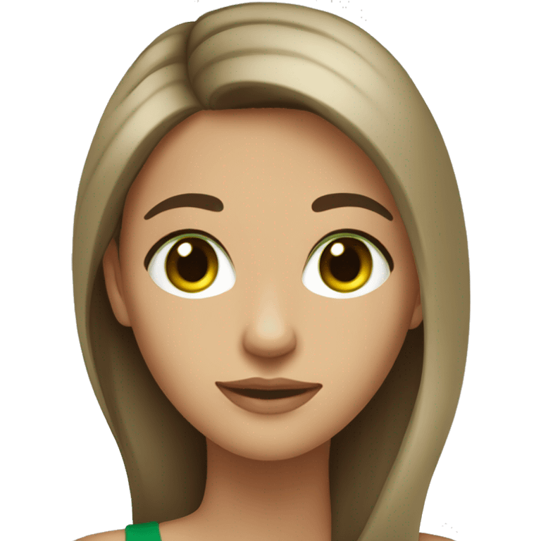 young woman beige skin green eyes with long voluminous brown hair emoji