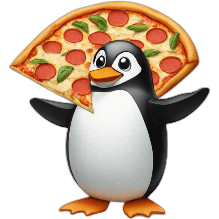 Penguin with pizza emoji