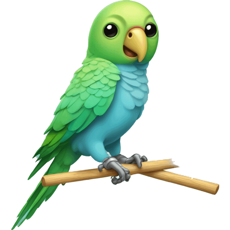 parakeet on stick with a robot head emoji