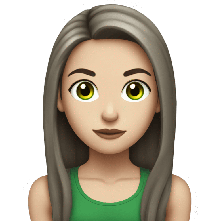 Skinny white girl with long dark brown hair and green eyes powerlifting emoji