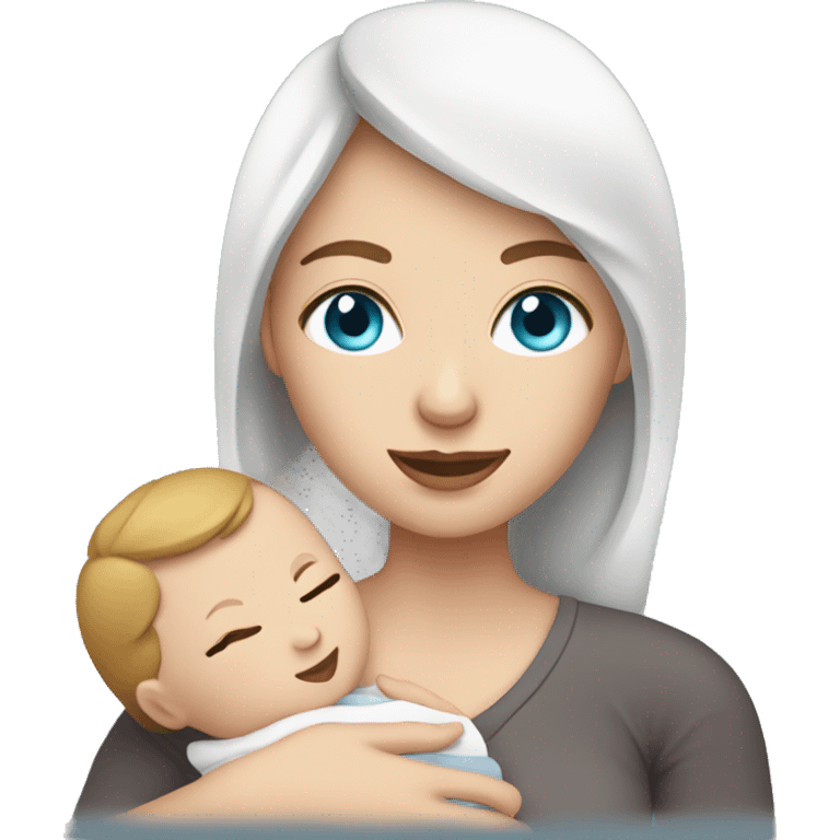 mom holding newborn baby girl with blue eyes and white skin baby emoji