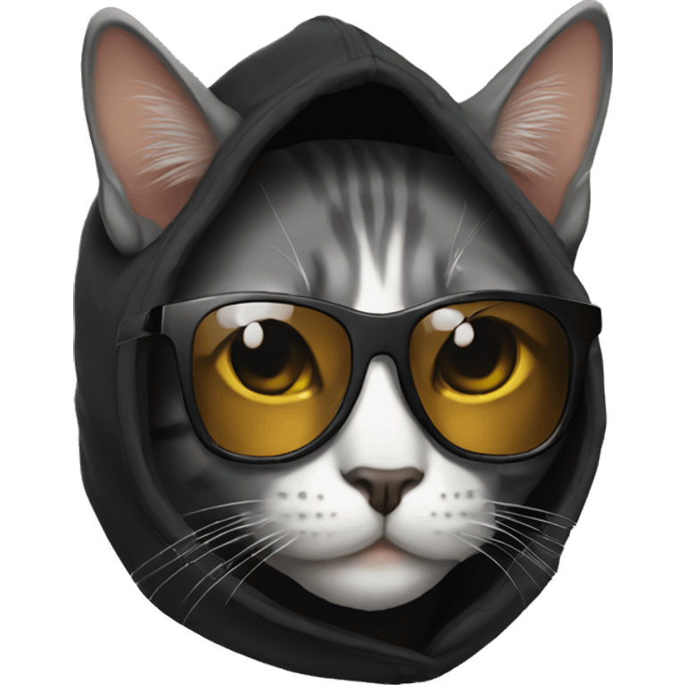 cat with black hoodie and sunglasses  emoji