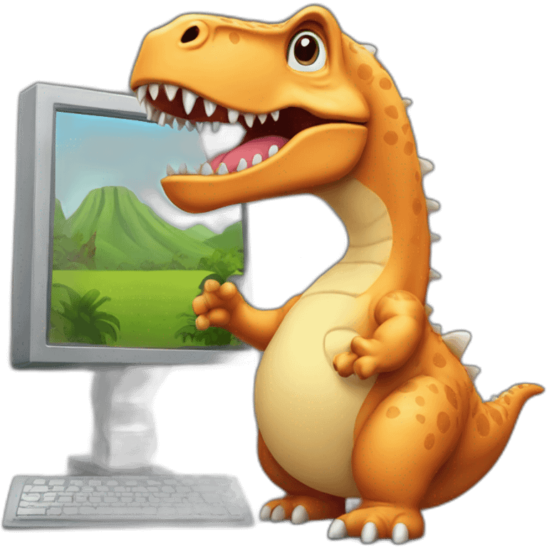 dino with computer emoji