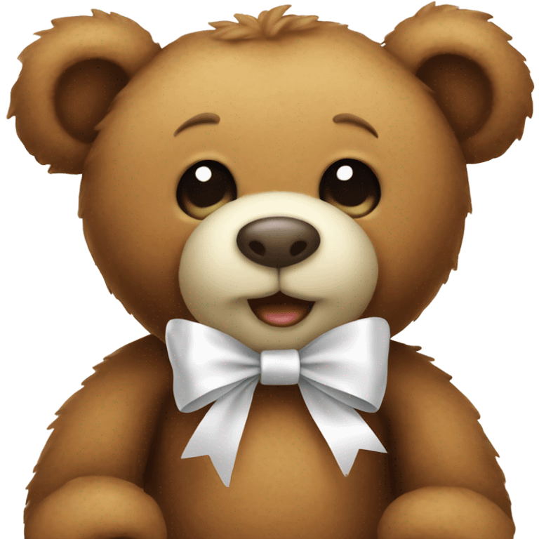 Cute Brown teddy bear with white ribbon emoji