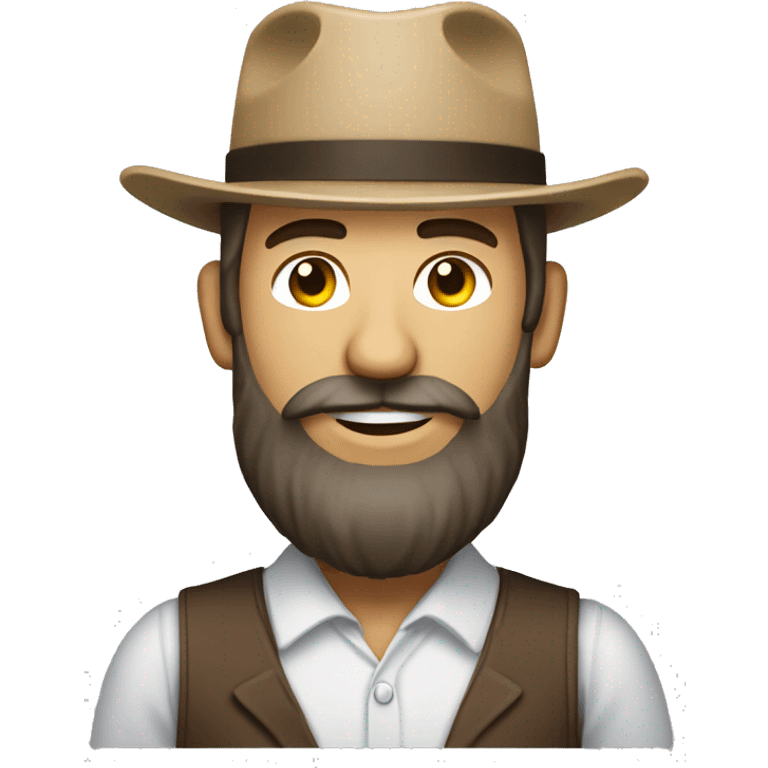 Amish man white with brown straw hat building a building with beard without a mustache with suspenders emoji