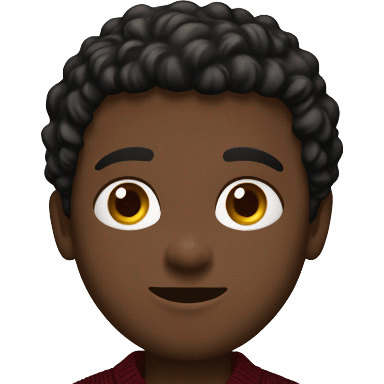 light black boy, tight to the head black brown hair, brown eyes, brown jacket, burgundy sweater emoji