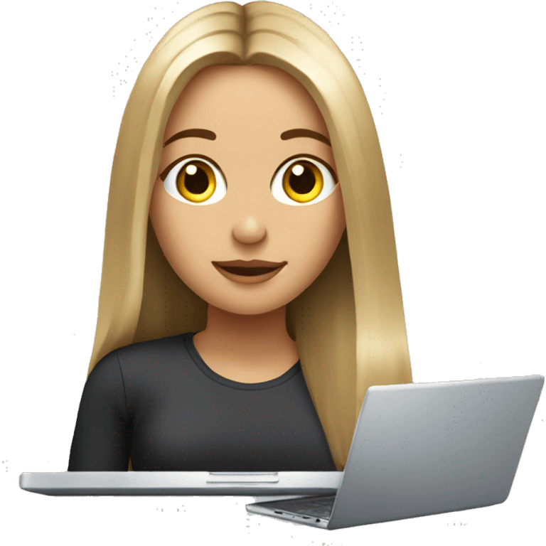 beautiful girl, with long dirty blonde hair, straight hair, polish, with laptop emoji