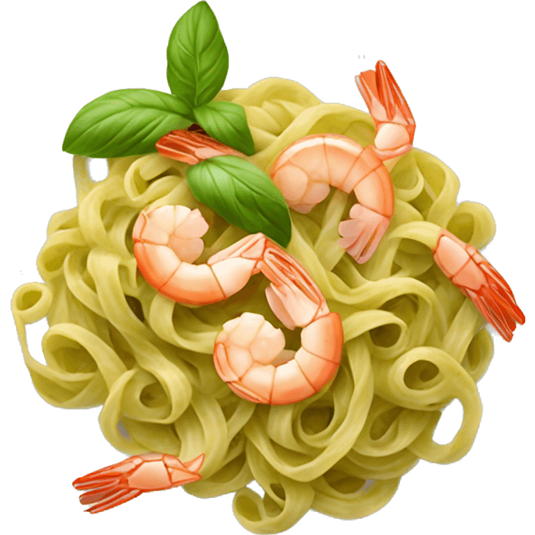 The plate of Italian pasta pesto with shrimps emoji