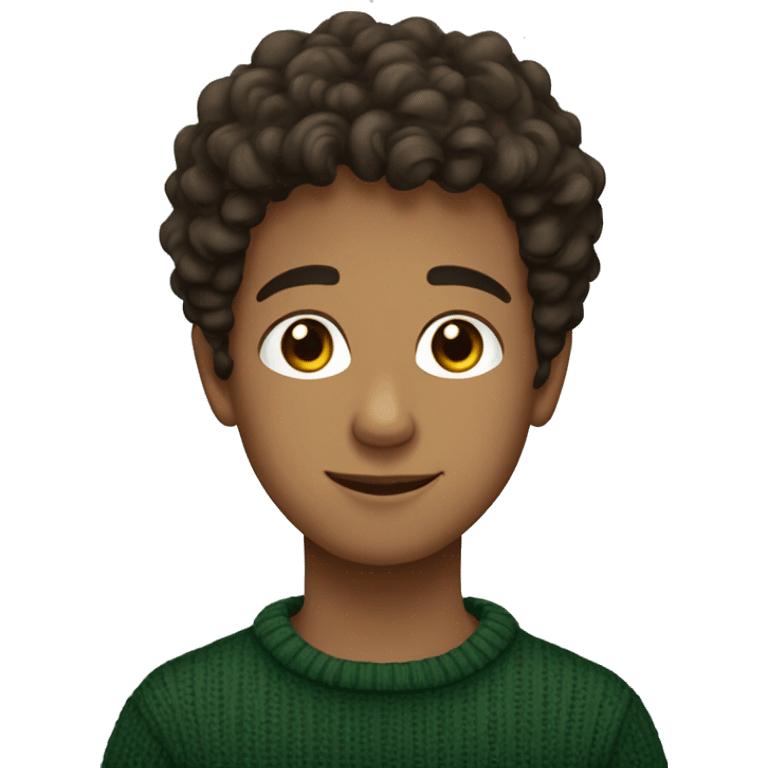 winter, christmas, young boy, short curly brown hair, brown eyes, hispanic, dark green sweater emoji