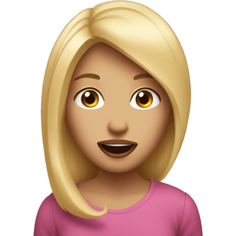 A girl with blonde hair shows a fac and sticks out her tongue emoji