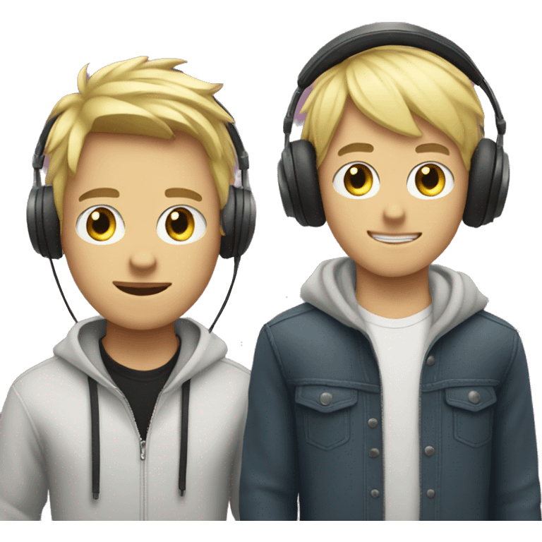 blonde boy in headphones wth another guy emoji