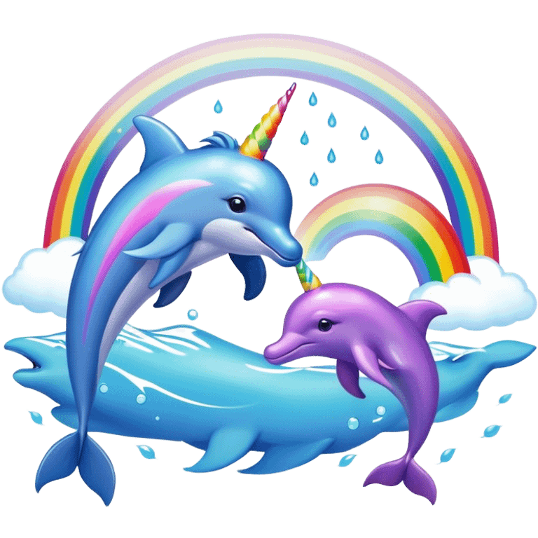 Unicornio y delfin con arcoiris de fondo emoji