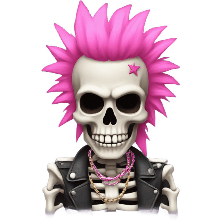 a skeleton with a pink mohawk and rock star punk chain emoji