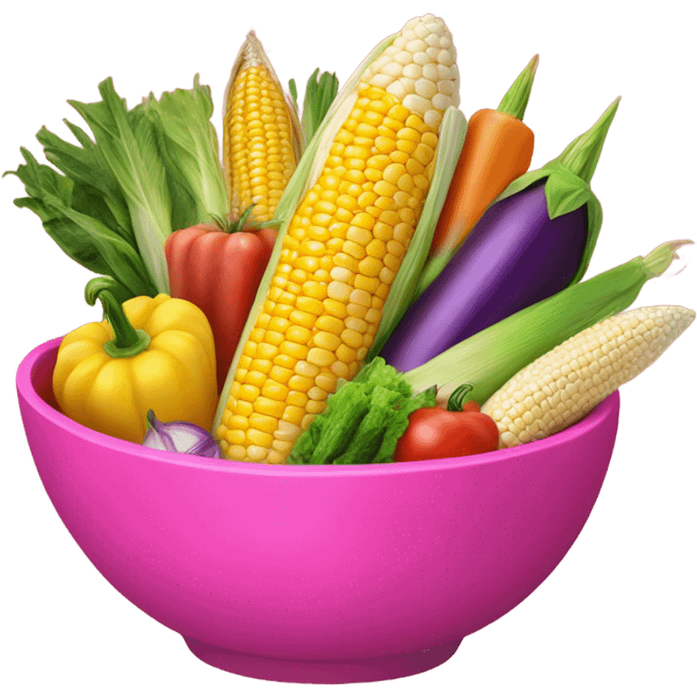 Hot pink bowl of corn on the cob and other vegetables  emoji