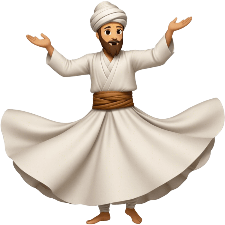 Cinematic Realistic Whirling Dervish Pop Culture Emoji, showcasing a mystical portrayal of traditional Sufi dance rendered with fluid textures and dynamic, spiritual lighting. emoji