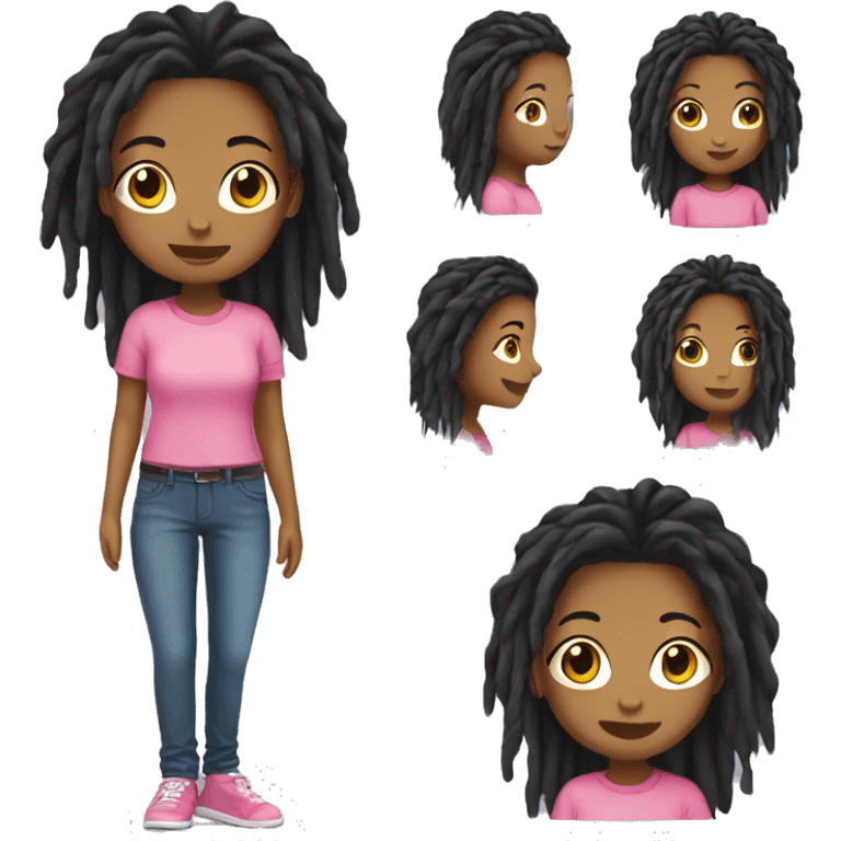 girl with dreadlocks black hair pink shirt emoji