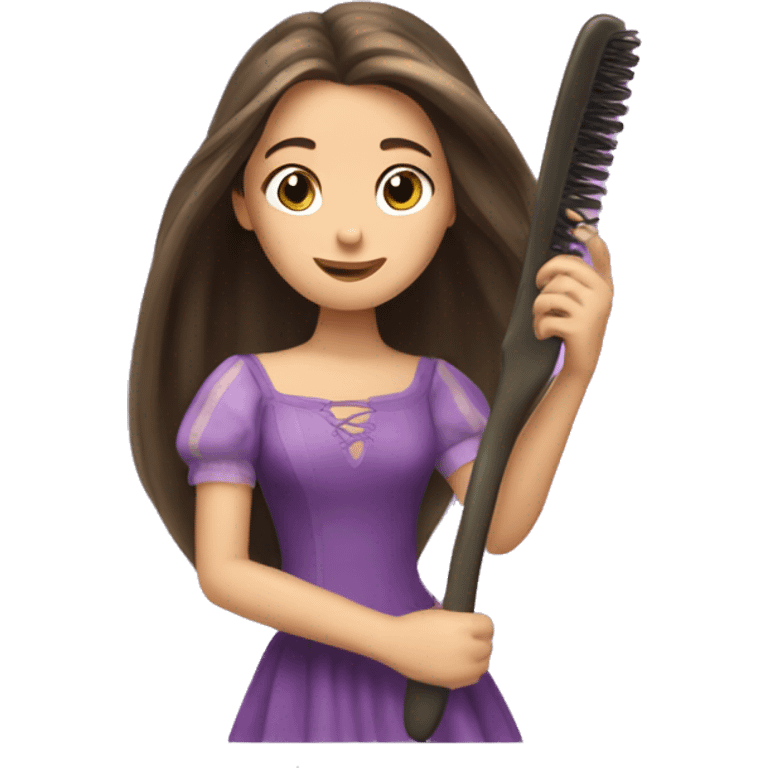 Pretty brunette brushing hair rapunzel emoji