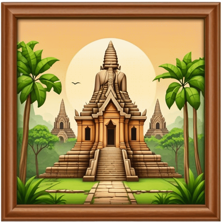 Cinematic Realistic Ayutthaya Ruins Landmark Emoji, depicted with ancient temple ruins amid lush greenery rendered with dramatic textures and nostalgic, warm lighting. emoji