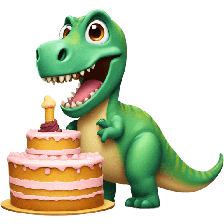 Dinosaur with big cake emoji