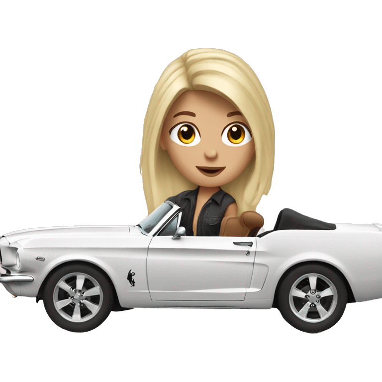 White girl with black hair driving a mustang  emoji