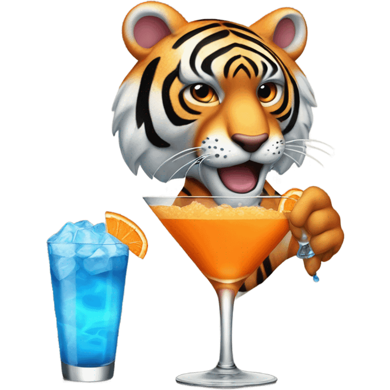 tiger drinking a blue martini emoji