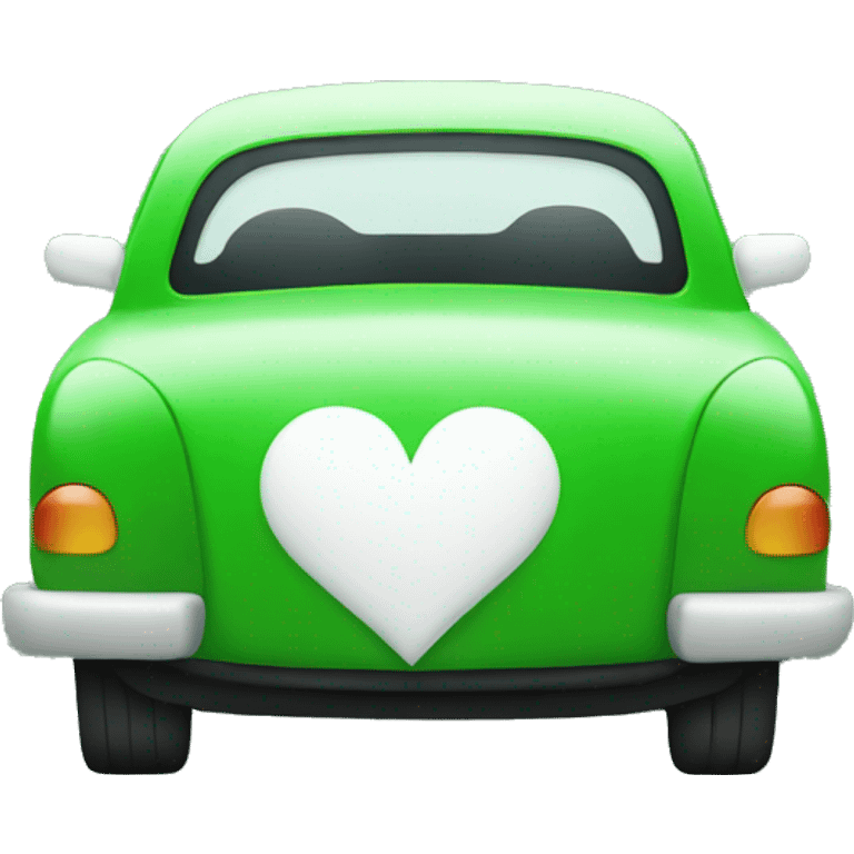 A green car with white heart emoji