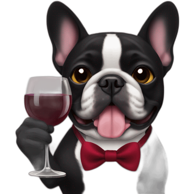 black french bulldog drinking wine emoji